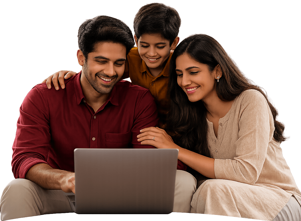 Indian family using Quick Money on a laptop